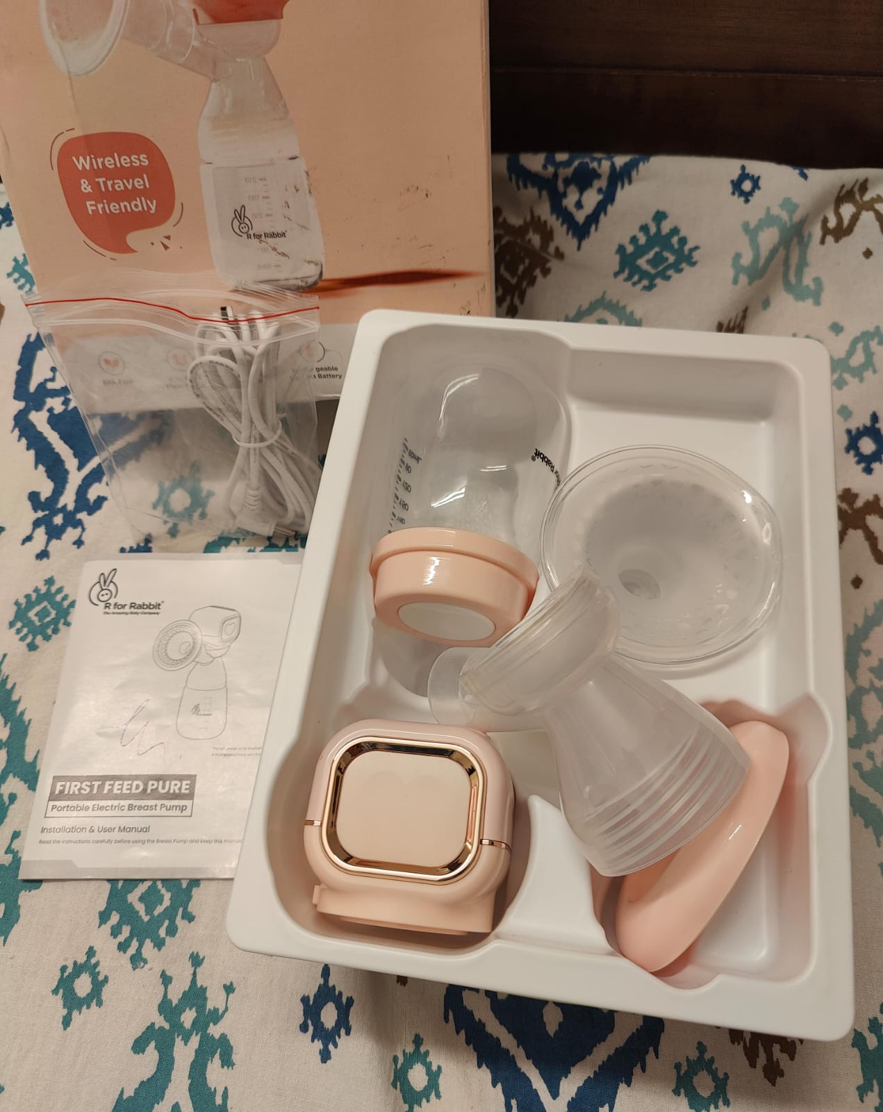 R For Rabbit First Feed Pure Electric Breast Pump | Peach Color
