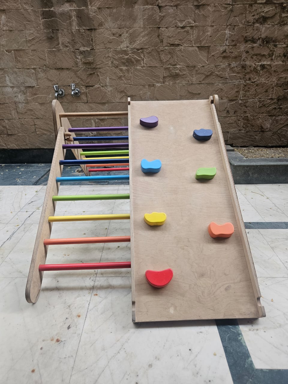 Shumee Wooden Rainbow Pikler Triangle With Climber For Babies (6+ Months)