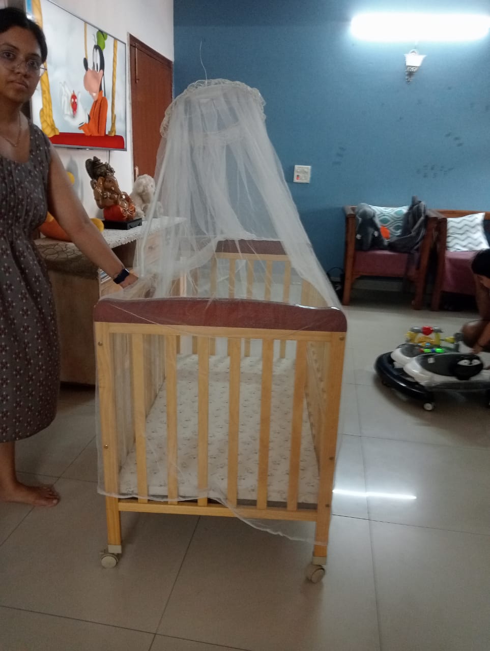 Babyhug Montana Wooden Crib With Mattress