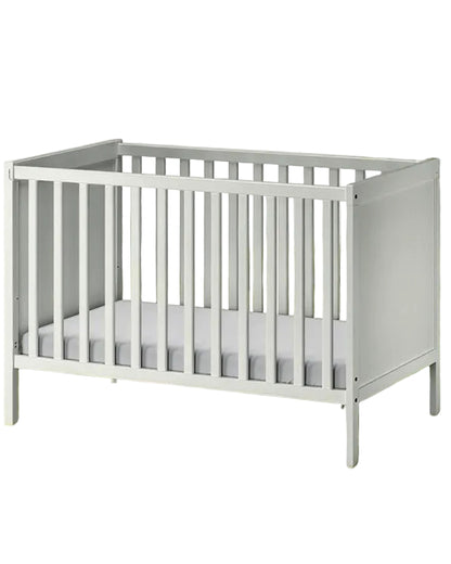 IKEA Height adjustable Baby Crib with mattress, mattress protector and fitted bedsheet