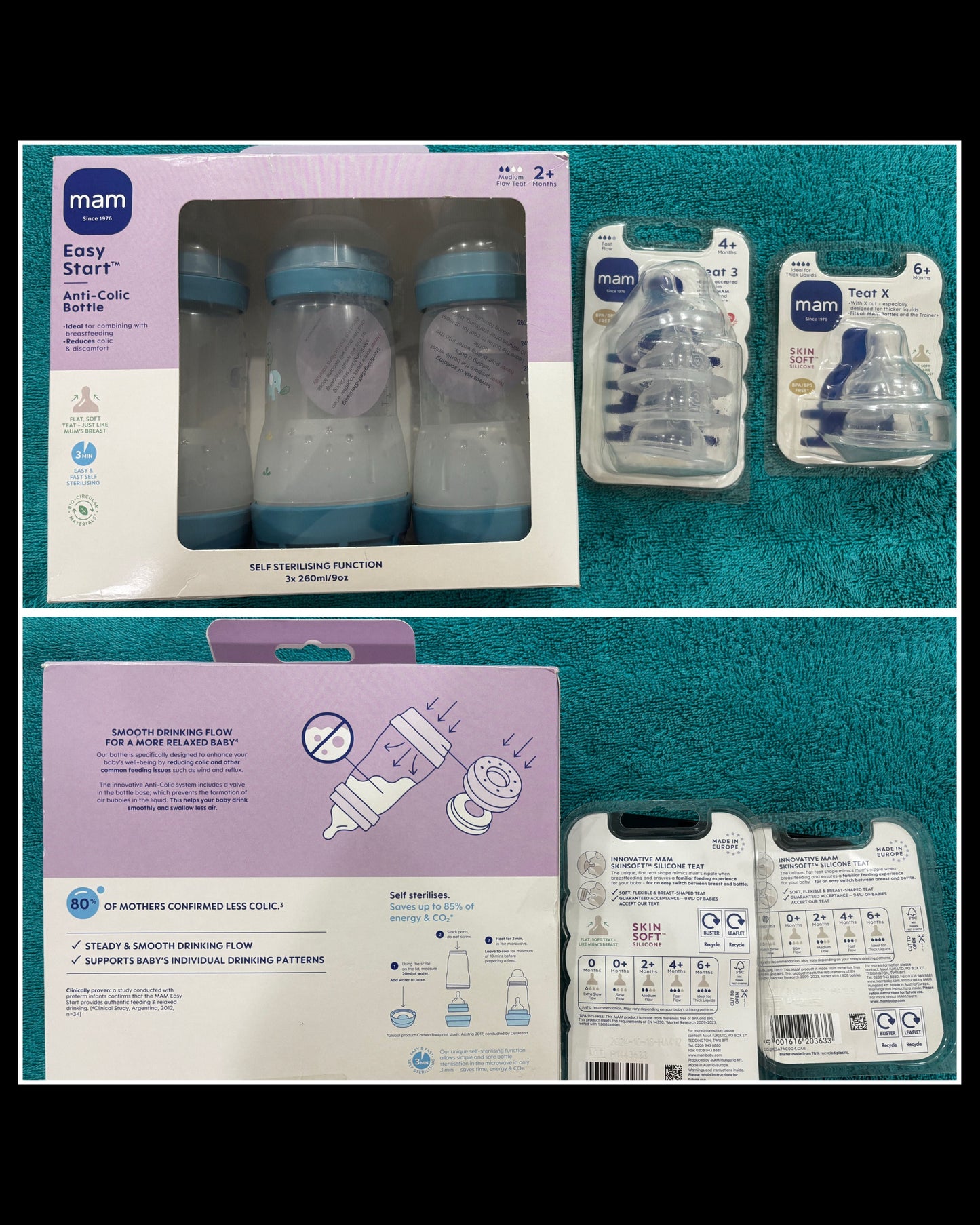 MAM MAM Easy Start Anti-Colic Baby Bottles + Teats for 4/6 Months +