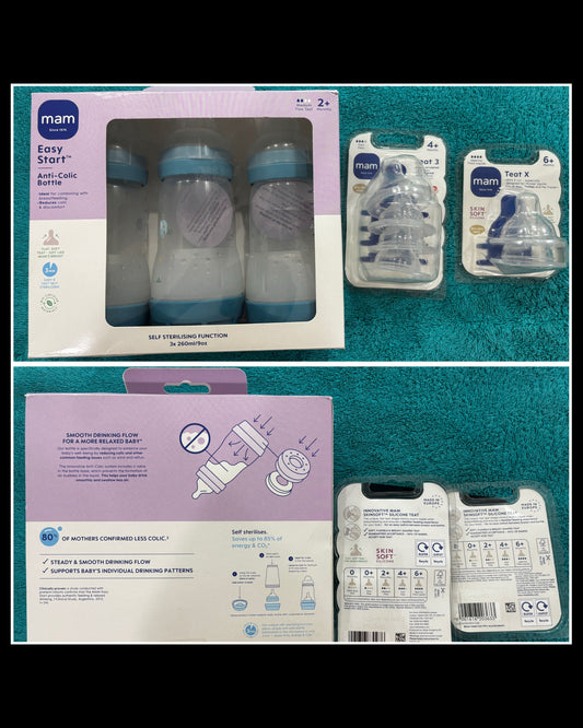 MAM MAM Easy Start Anti-Colic Baby Bottles + Teats for 4/6 Months +