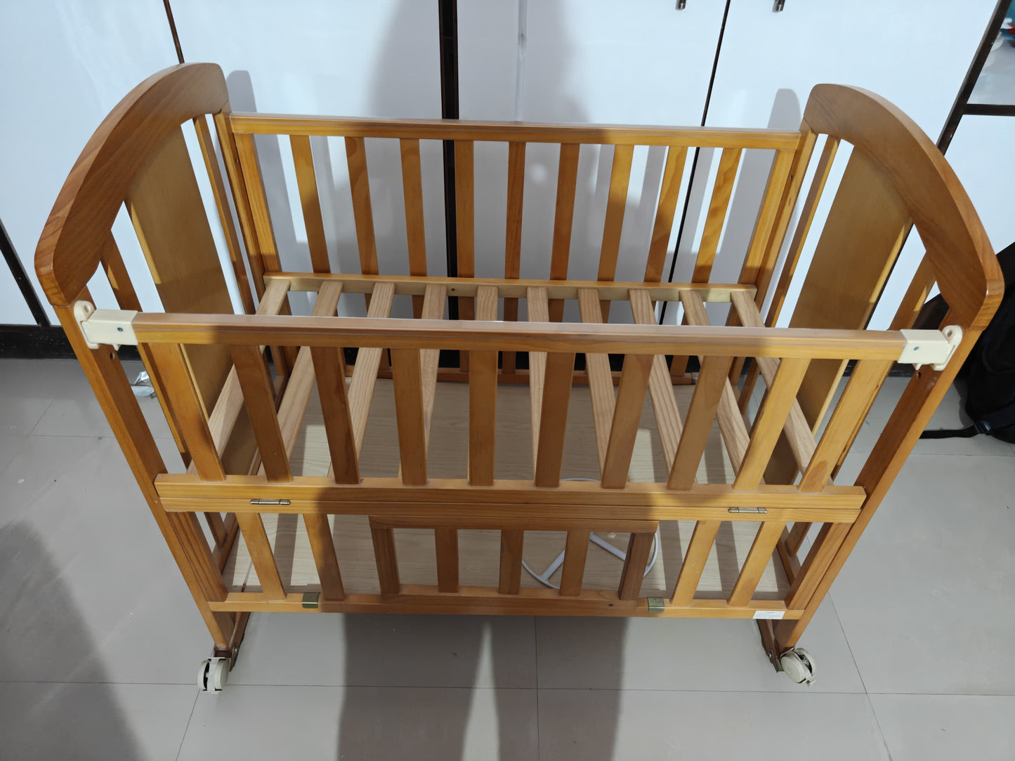 Babyhug Florence Wooden Cot Cum Rocker With Storage Space - Natural Finish & Babyhug Mattress - Maroon