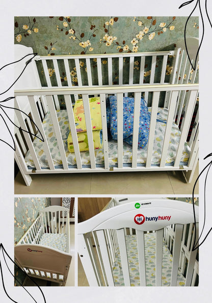 Huny Huny Wooden Crib with mattress and bumpers