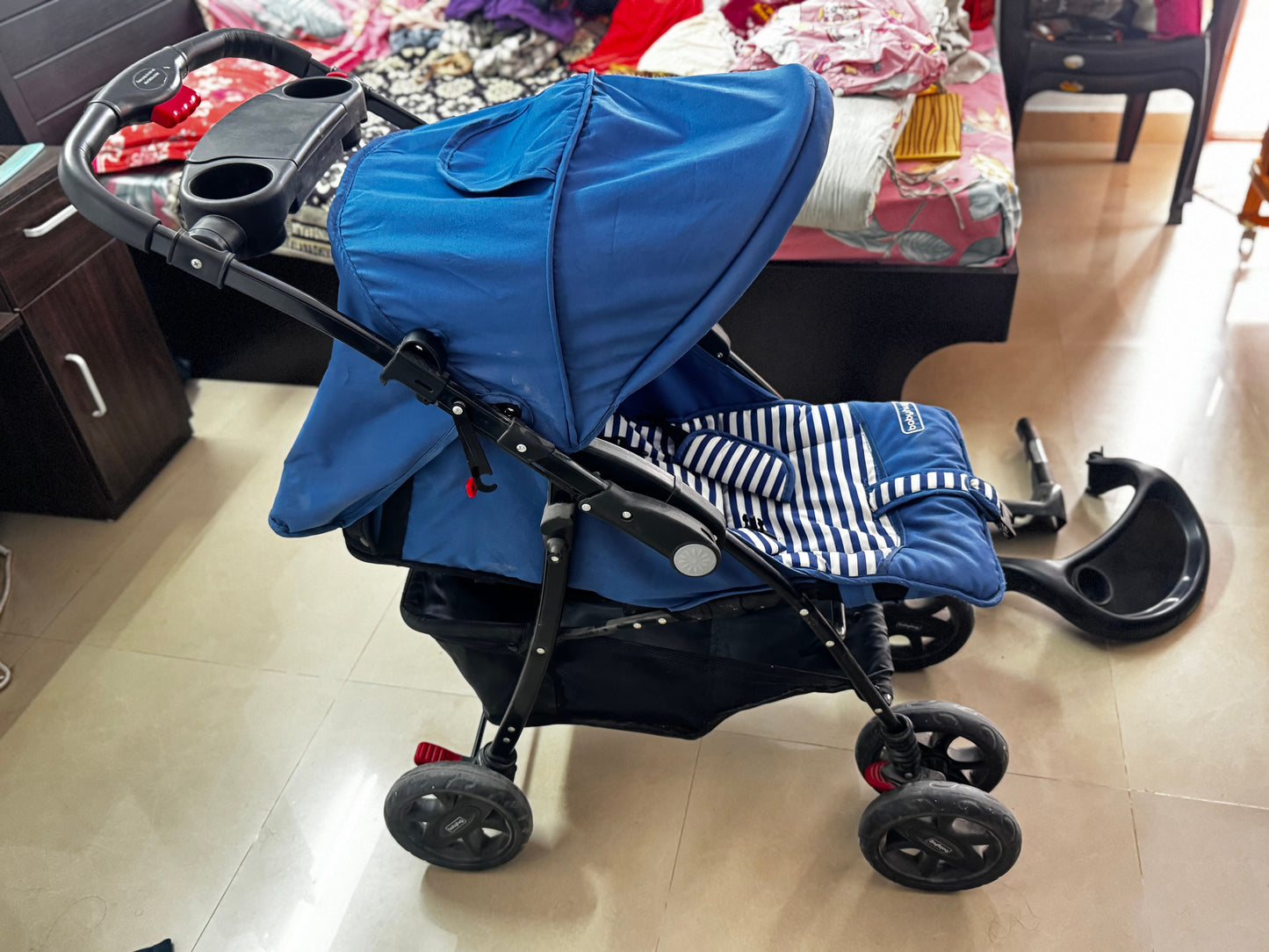 Babyhug Wander Buddy Stroller With Rear Parent Utility Box With Cup Holder - Blue