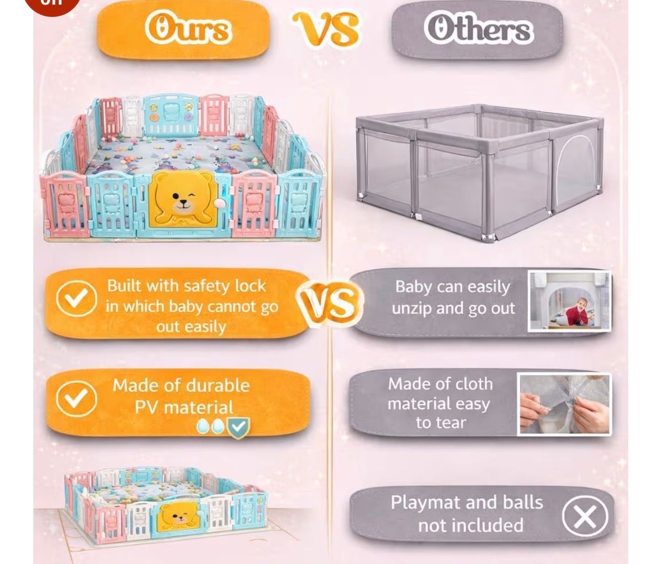 Hukimoyo 16 Panel Large Baby Playpen