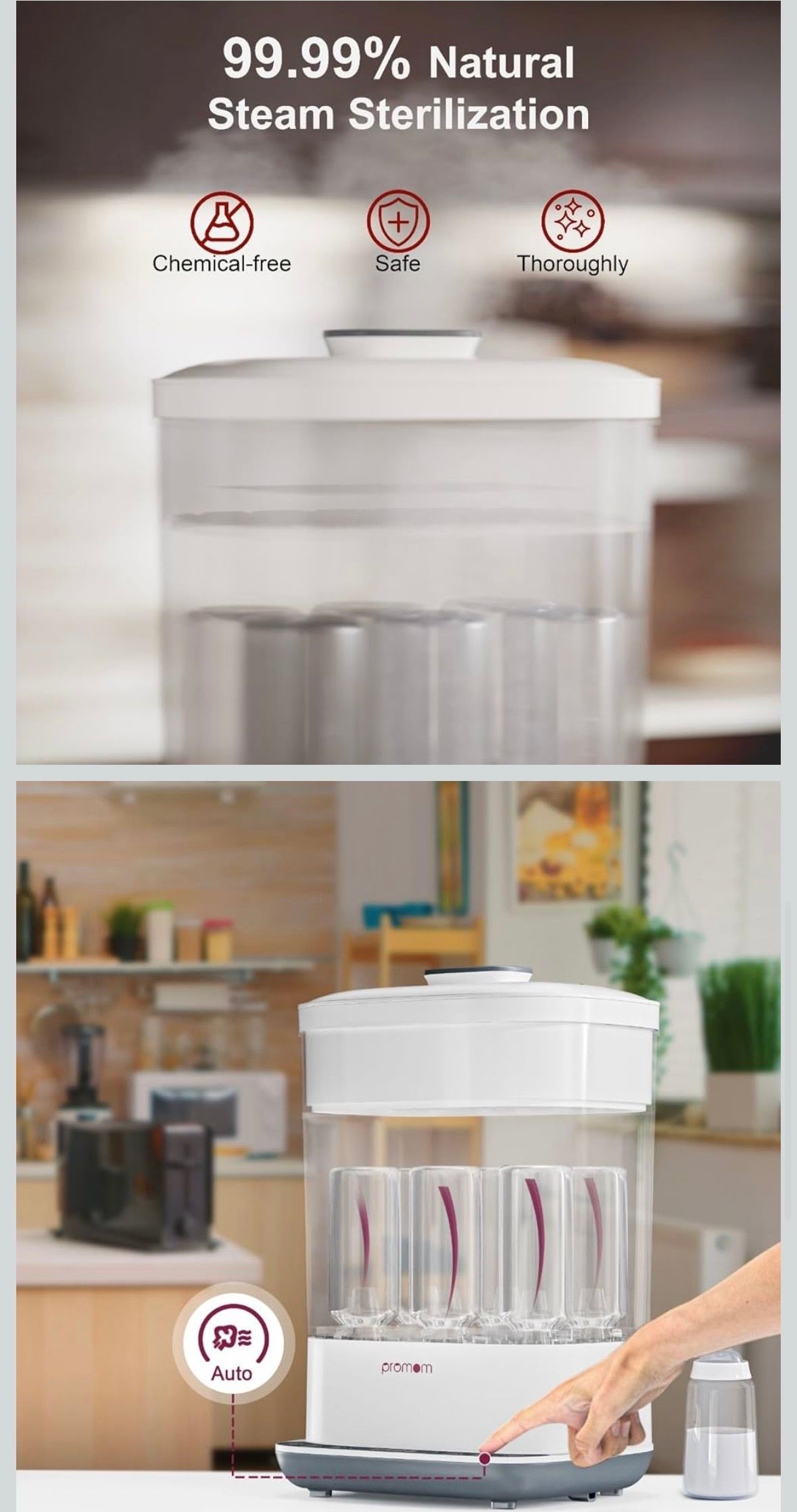 PROMOM 6-in-1 Baby Bottle Sterilizer & Dryer with Air Filter & LED Controls