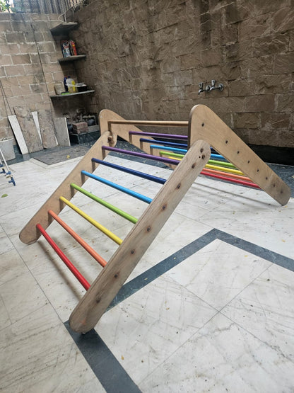 Shumee Wooden Rainbow Pikler Triangle With Climber For Babies (6+ Months)