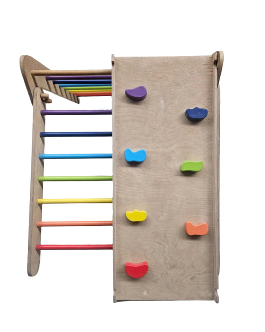 Shumee Wooden Rainbow Pikler Triangle With Climber For Babies (6+ Months)