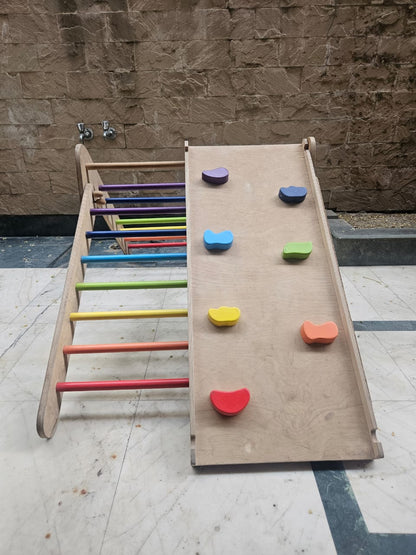 Shumee Wooden Rainbow Pikler Triangle With Climber For Babies (6+ Months)