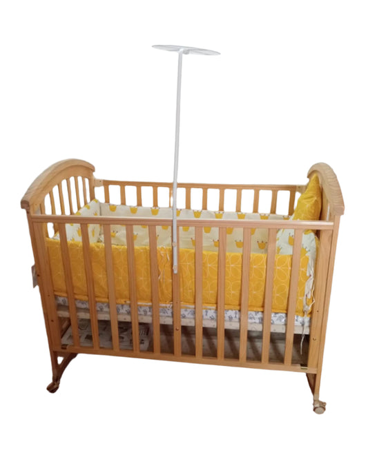Huny Huny Plus Strong- Pinewood Baby Bed Crib With Mosquito Net & Adjustable Stand