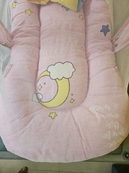 Newborn Combo - Baby Bedding set with mosquito net (Baybee) + Feeding Pillow ( Hoopa)  Combo