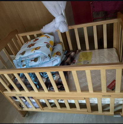 Babyhug Montana Wooden Cot Cum Rocker With Mattress