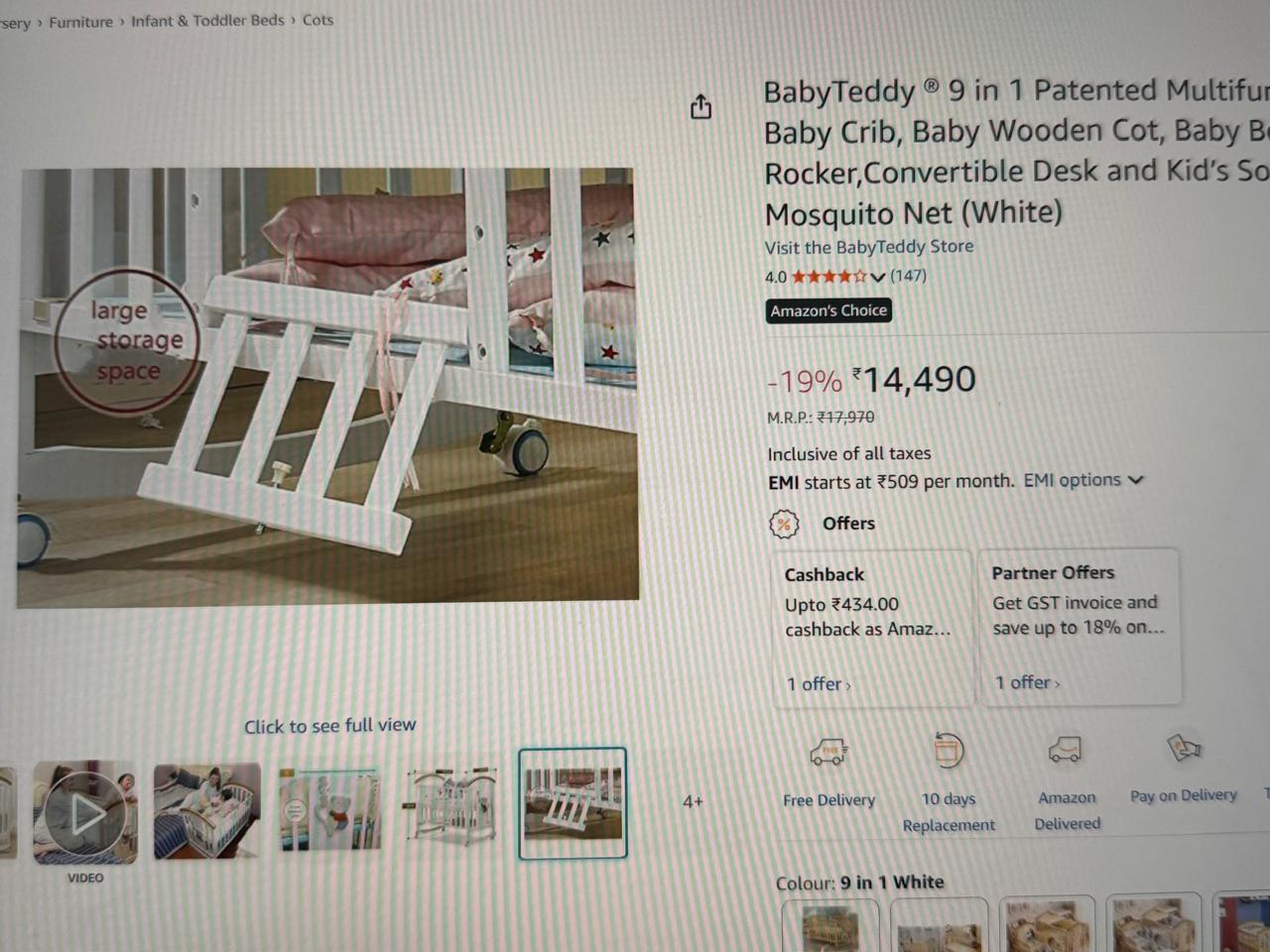 BabyTeddy 9in1 Baby Cot