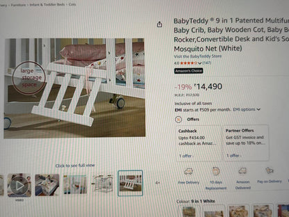 BabyTeddy 9in1 Baby Cot