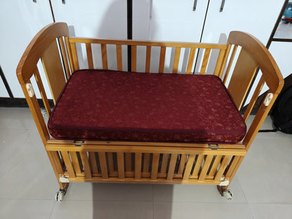 Babyhug Florence Wooden Cot Cum Rocker With Storage Space - Natural Finish & Babyhug Mattress - Maroon