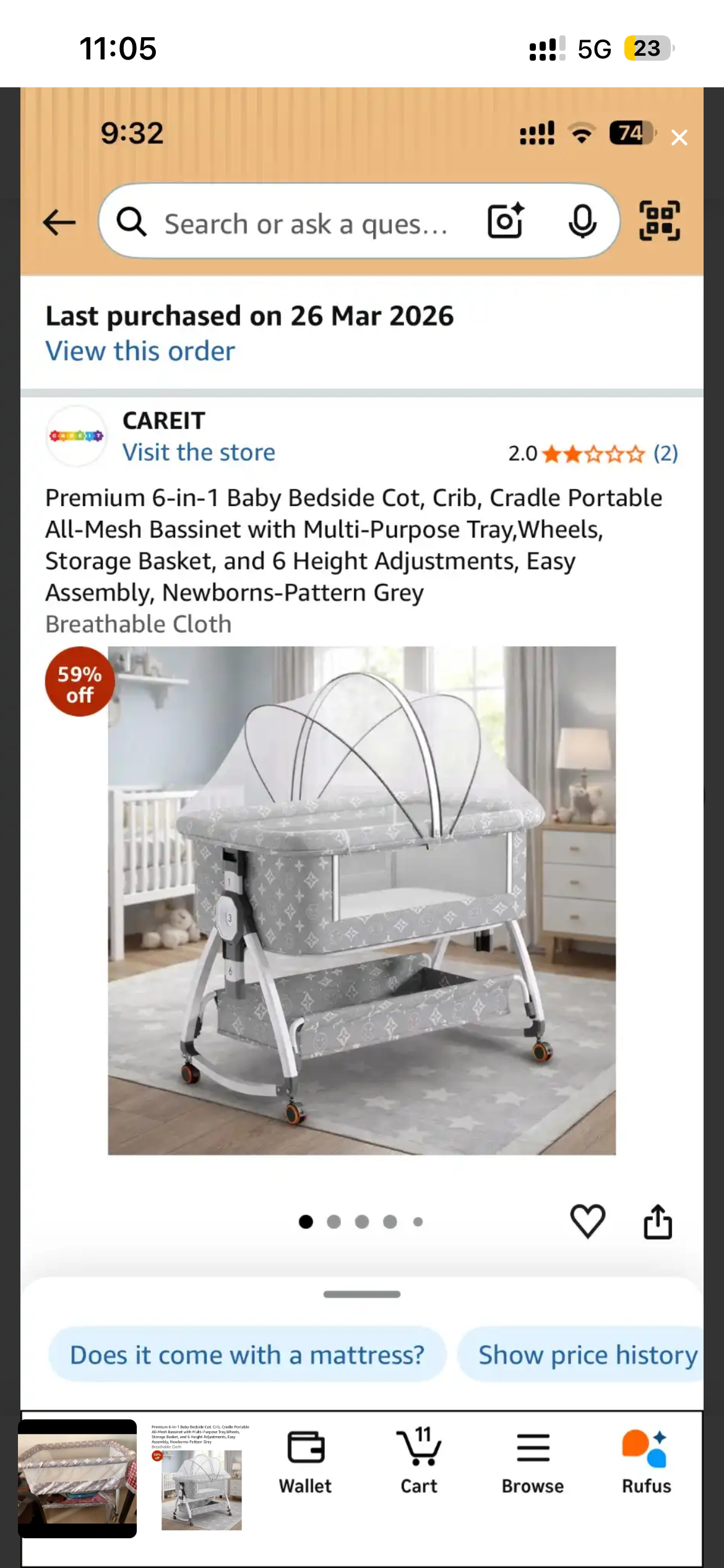 Baby bedside cot Cot / Crib
