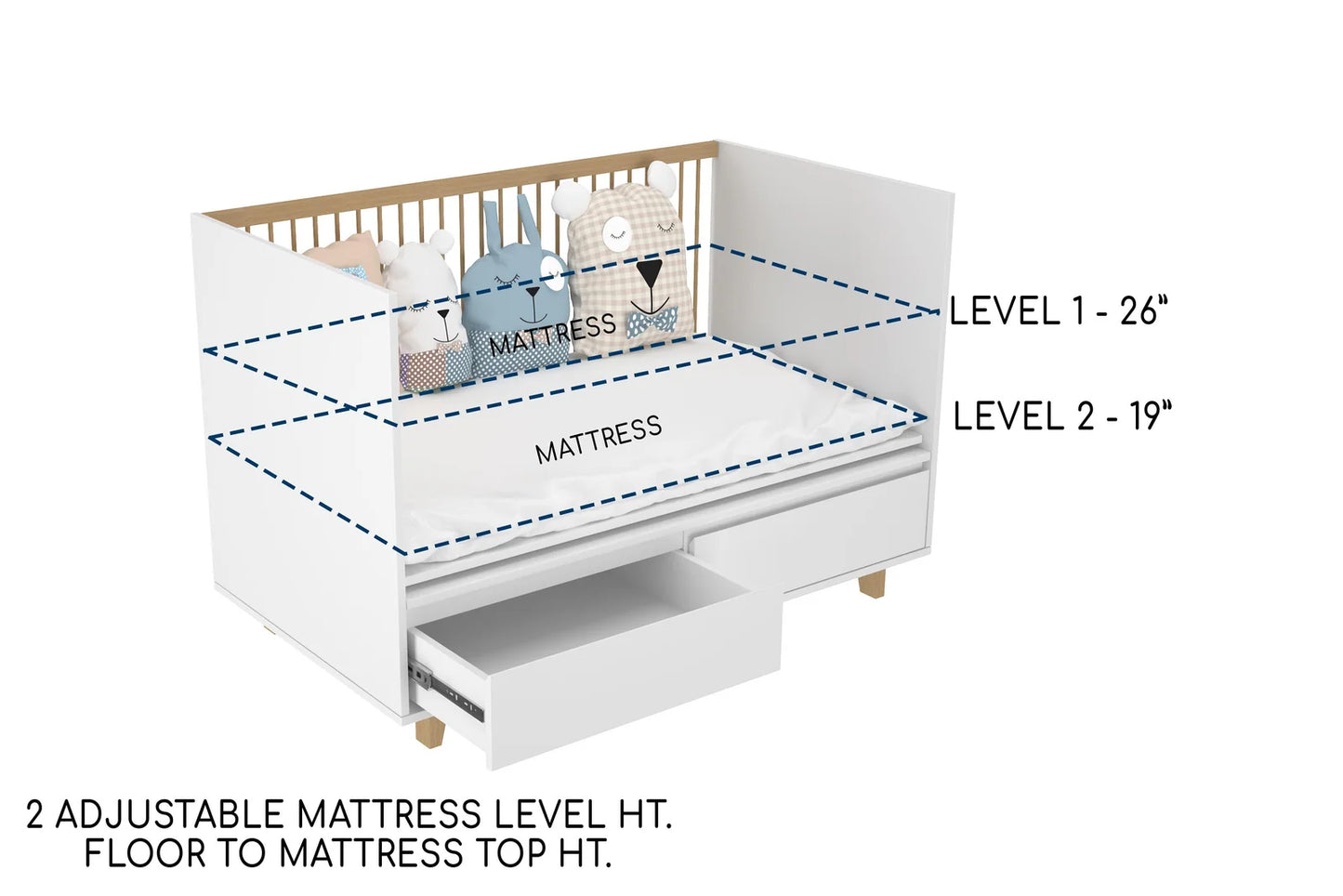 Littlebird India 4 in 1 Elegant Crib with Storage (Mattress included)