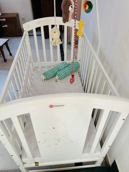HunyHuny Baby Cot with Mattress and Mobile