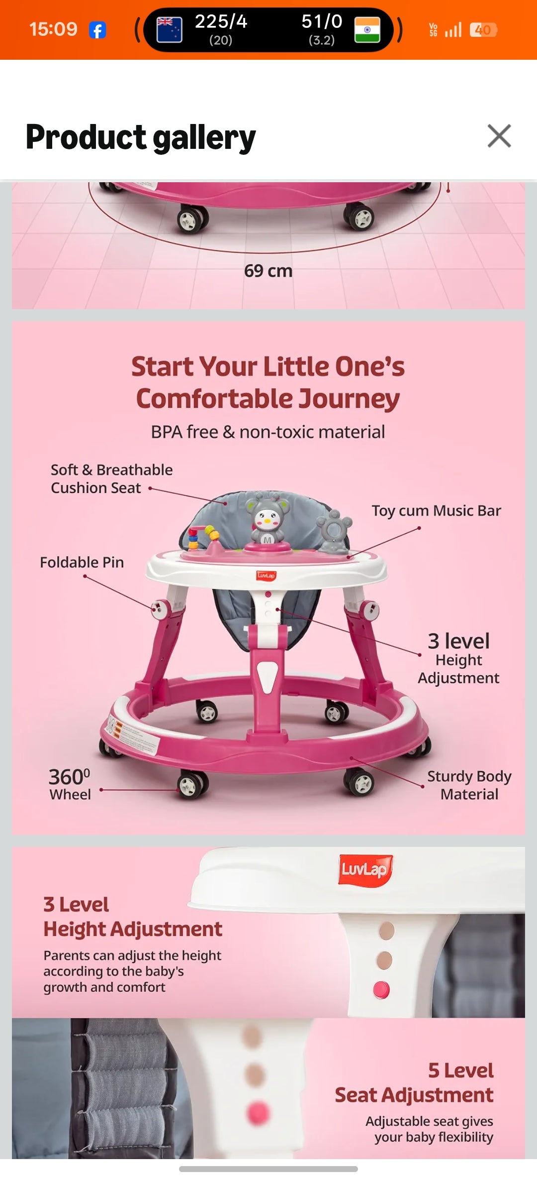 LuvLap 360° Joy Baby Walkers for 9+ Months