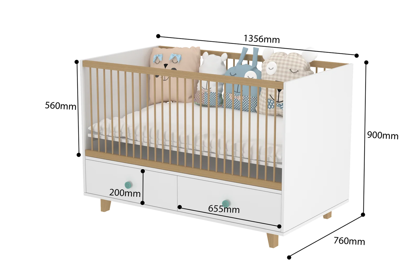 Littlebird India 4 in 1 Elegant Crib with Storage (Mattress included)