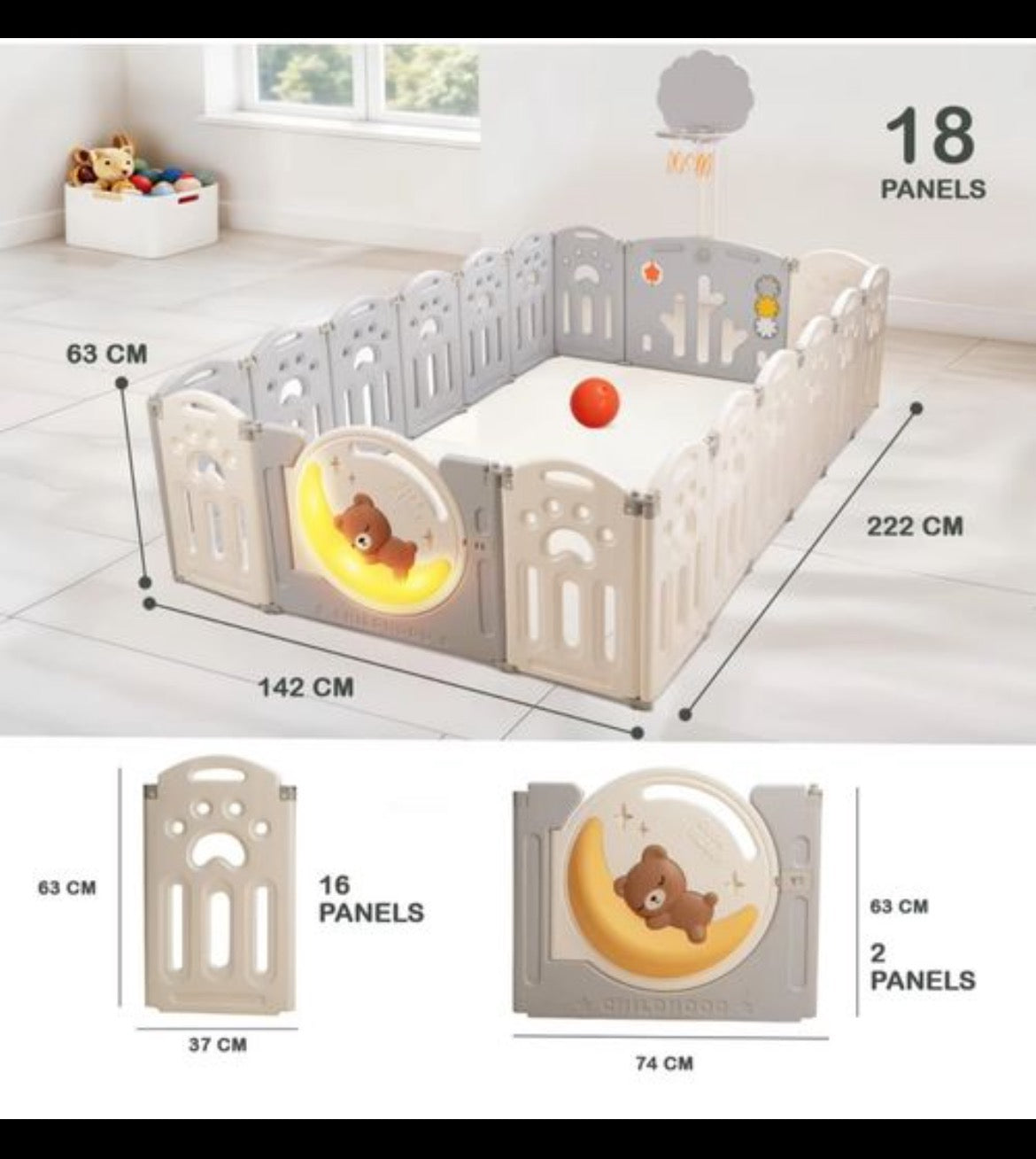 Baybee 18 panel playpen with basketball and glowing moon Play Pen