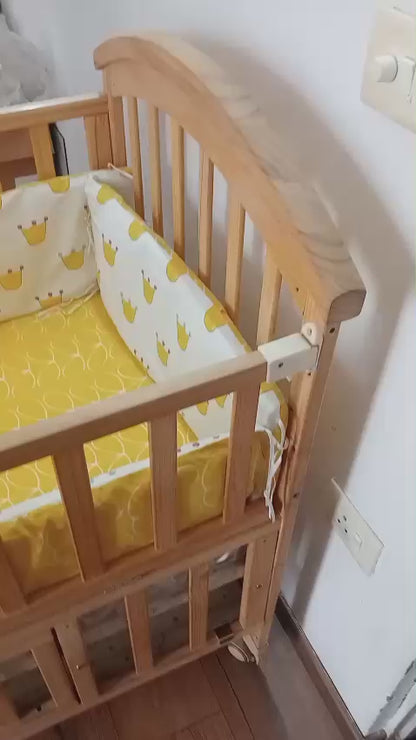 Huny Huny Plus Strong- Pinewood Baby Bed Crib With Mosquito Net & Adjustable Stand