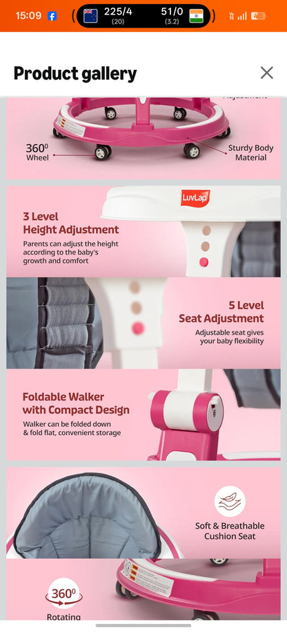 LuvLap 360° Joy Baby Walkers for 9+ Months