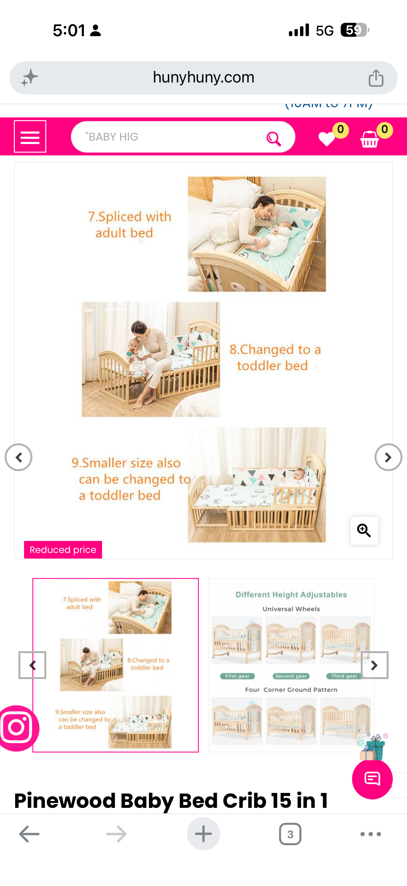 Hunyhuny Pinewood Crib With Mosquito Net